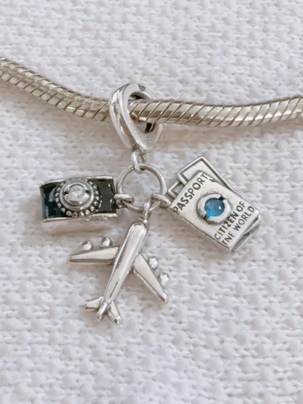 Travel Charm Camera Passport & Airplane Silver Charm For Pandora Bracelet